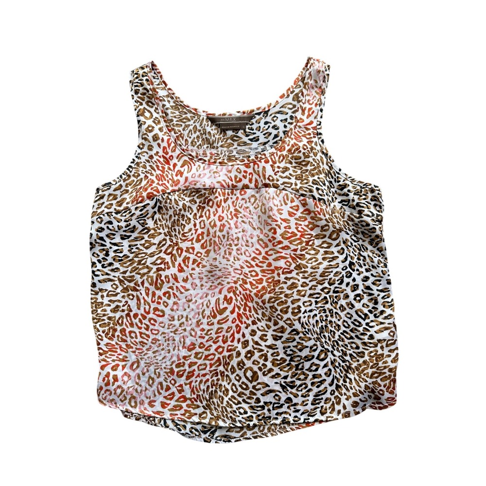 Max Studio Womens Leopard Print Sleeveless Tank Top Blouse Orange Brown Small